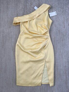 NWT Lavish Alice One Shoulder Yellow Midi Dress 10